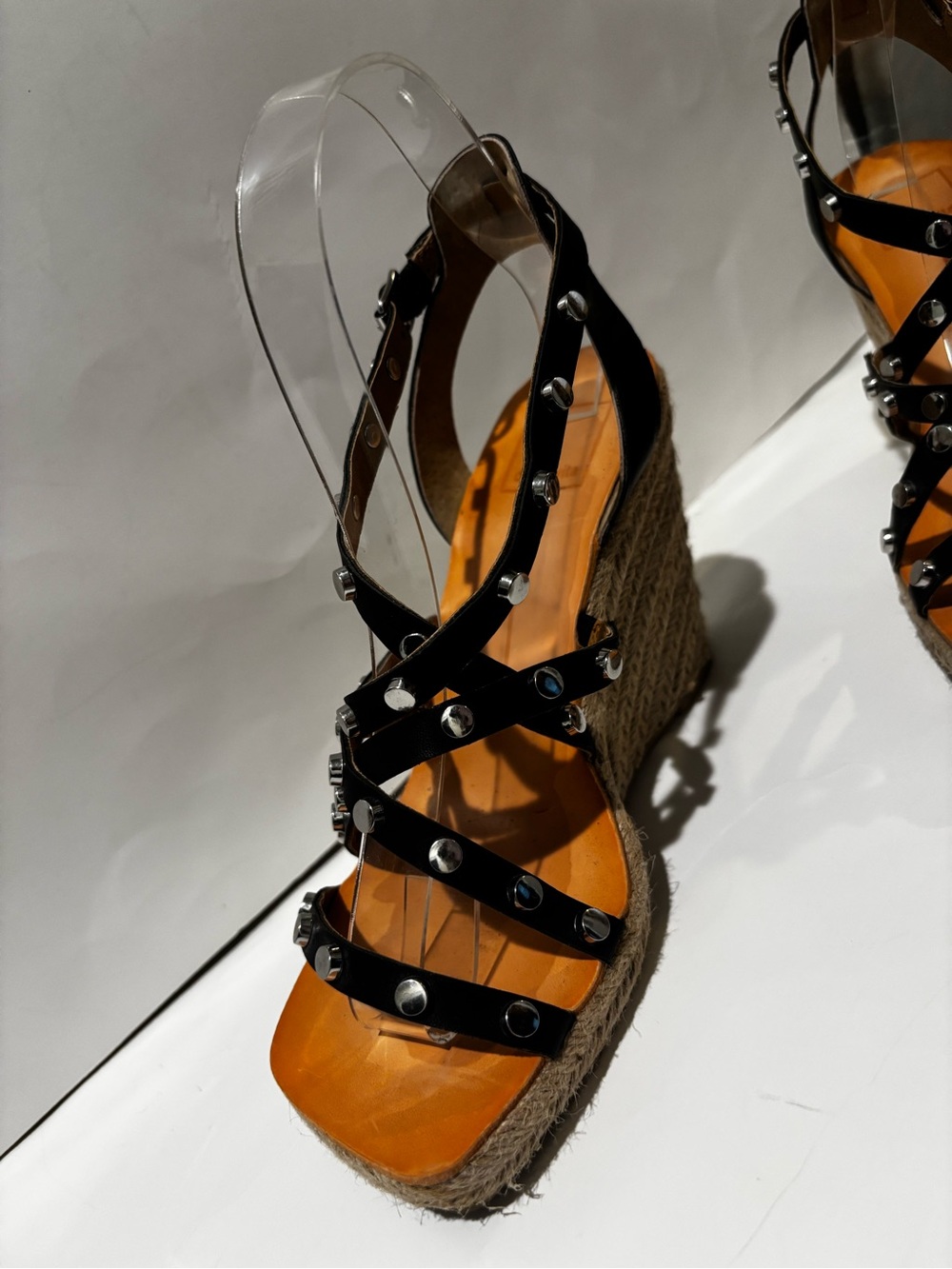 Dolce Vita Maxton Black Espadrille Strappy Studded Square Toe Wedge Sandal 6 1/2 - Picture 4 of 14